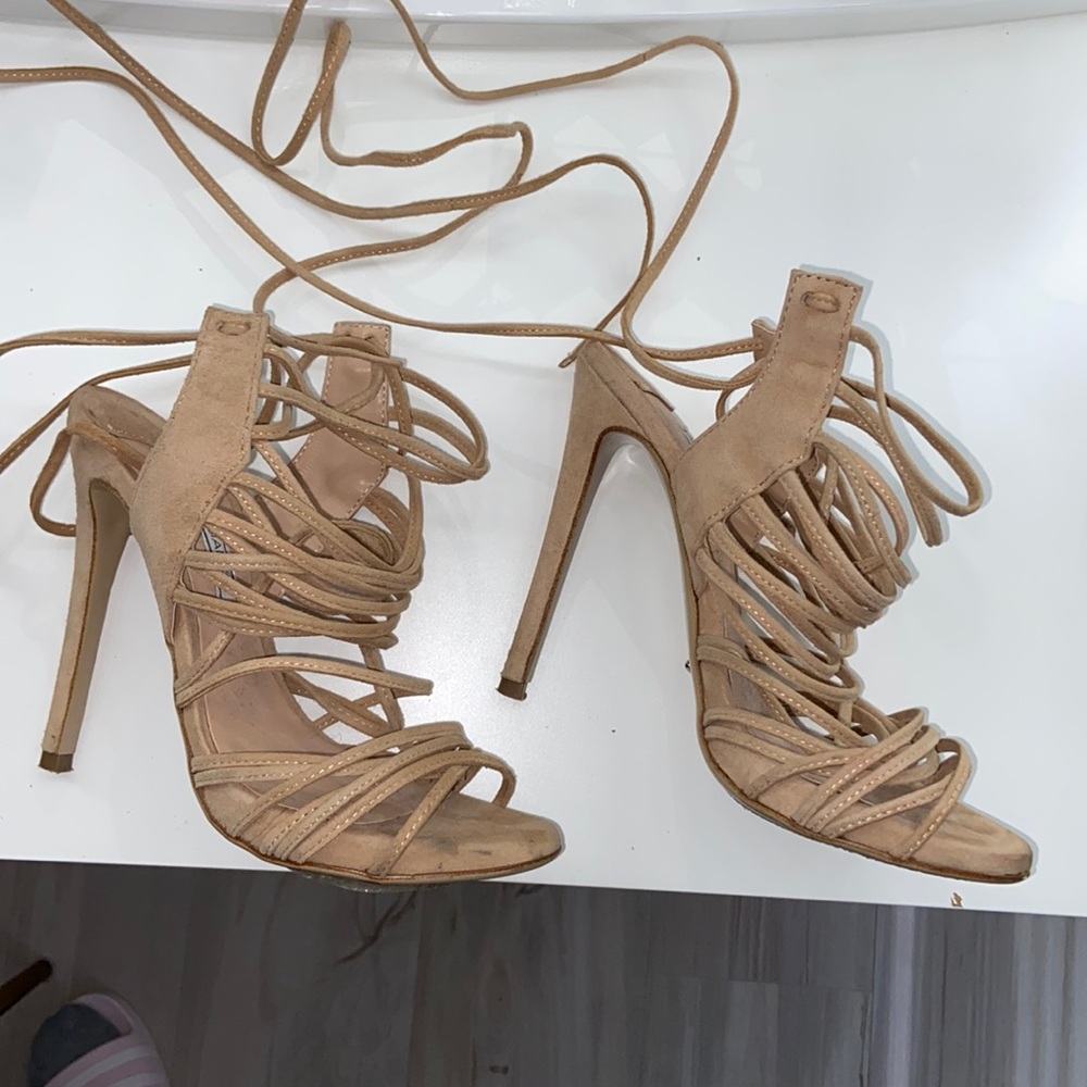 Strappy  lace up suede heels